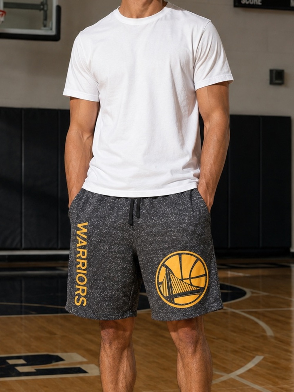 NEW NBA Golden State Warriors Cotton Shorts Stretchy Mottled Gray Black Size XL